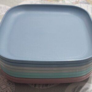 Vintage Tupperware Square Pastel Lunch Plates Set of 8